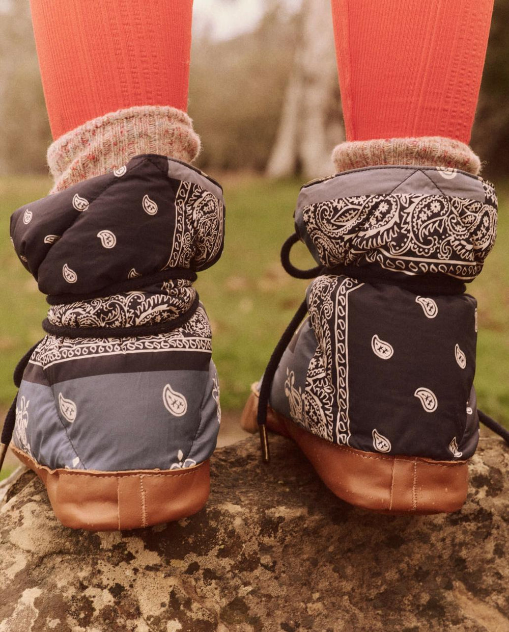 The Great. Accessories | The Down Quilted Puffer Slipper. Patchwork Bandana And Evergreen - Women