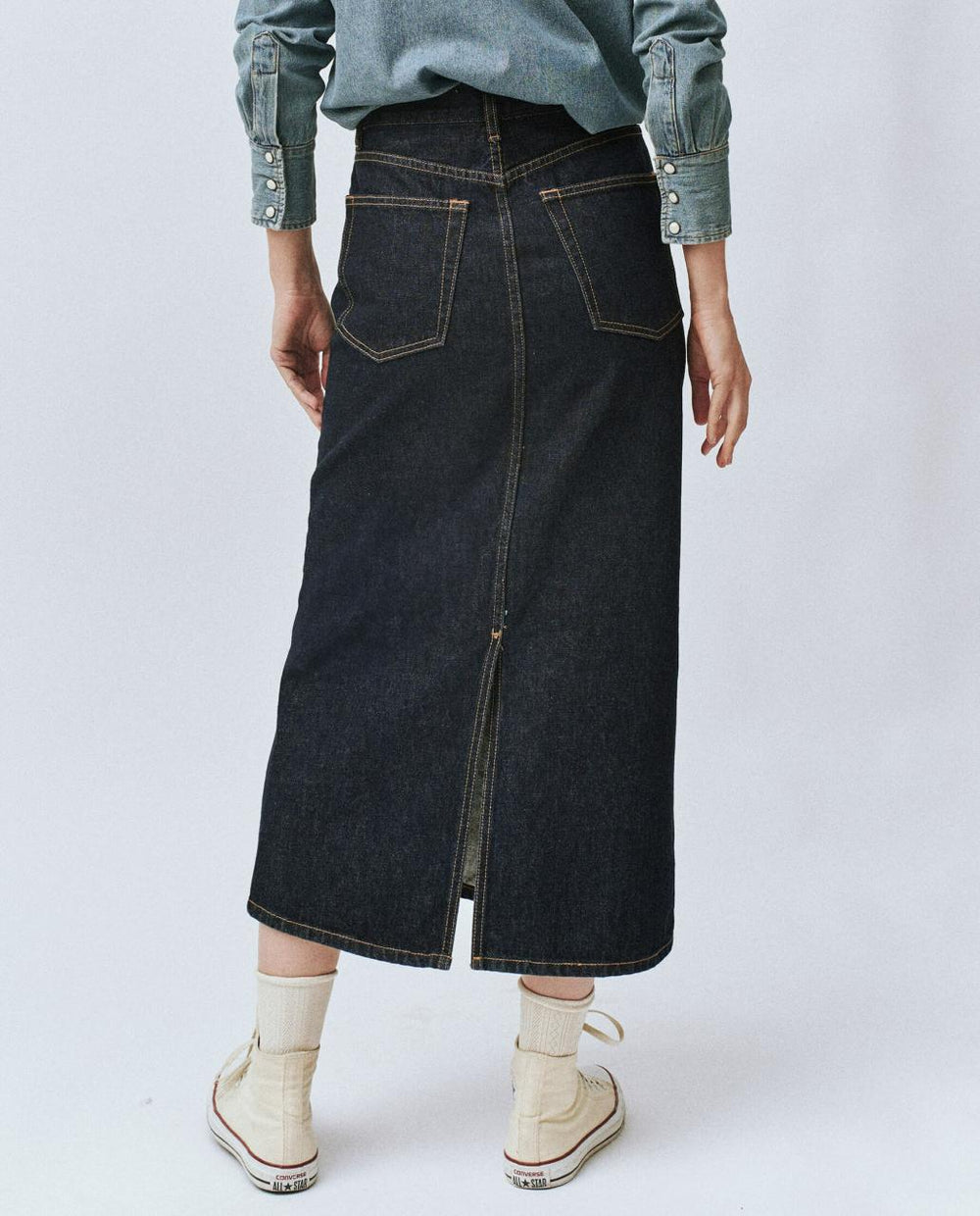 The Great. Denim | The Column Skirt. Midnight Rinse - Women