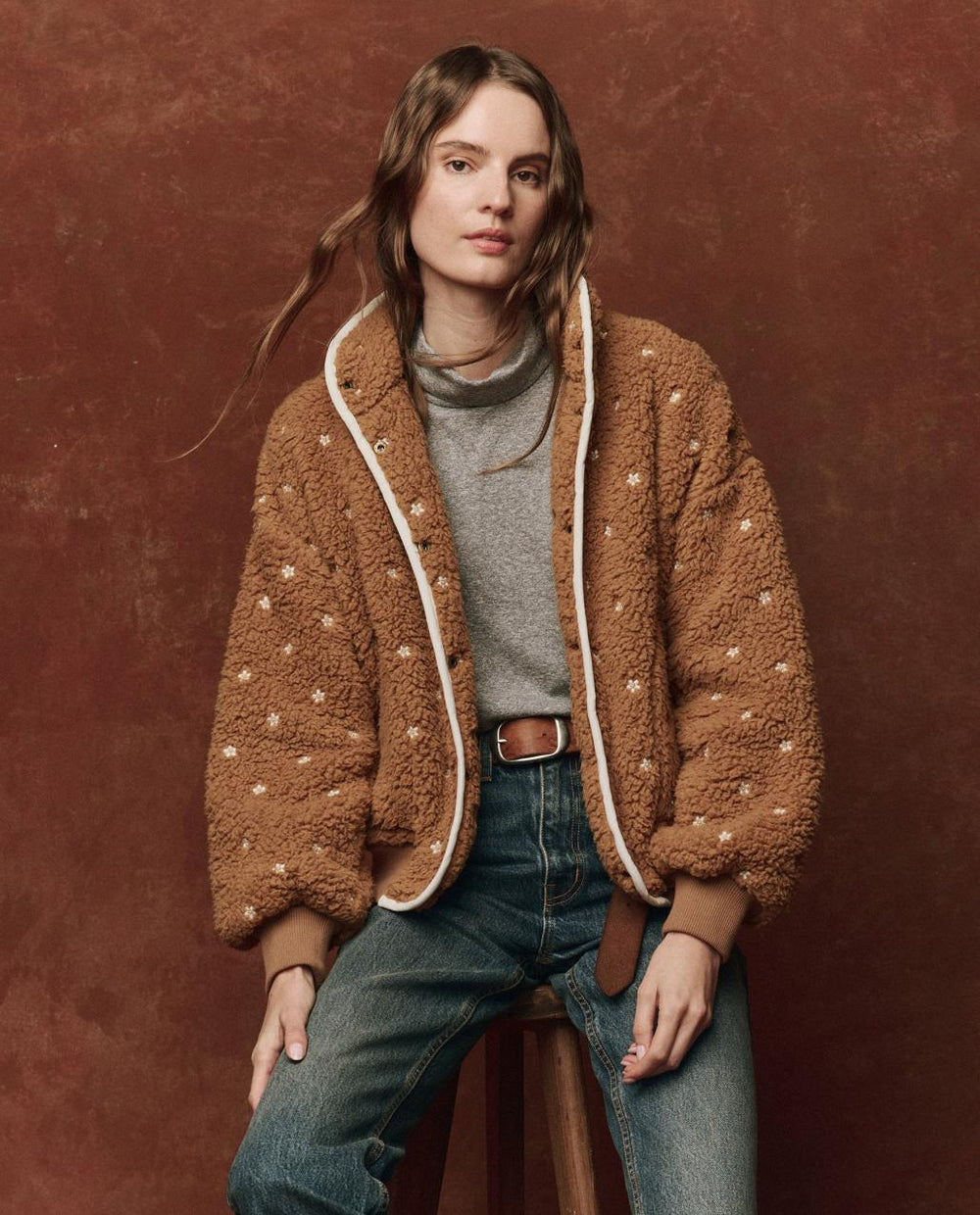 The Great. Jackets & Outerwear | The Blackbird Jacket. Teddy With Cream Floral Embroidery - Women