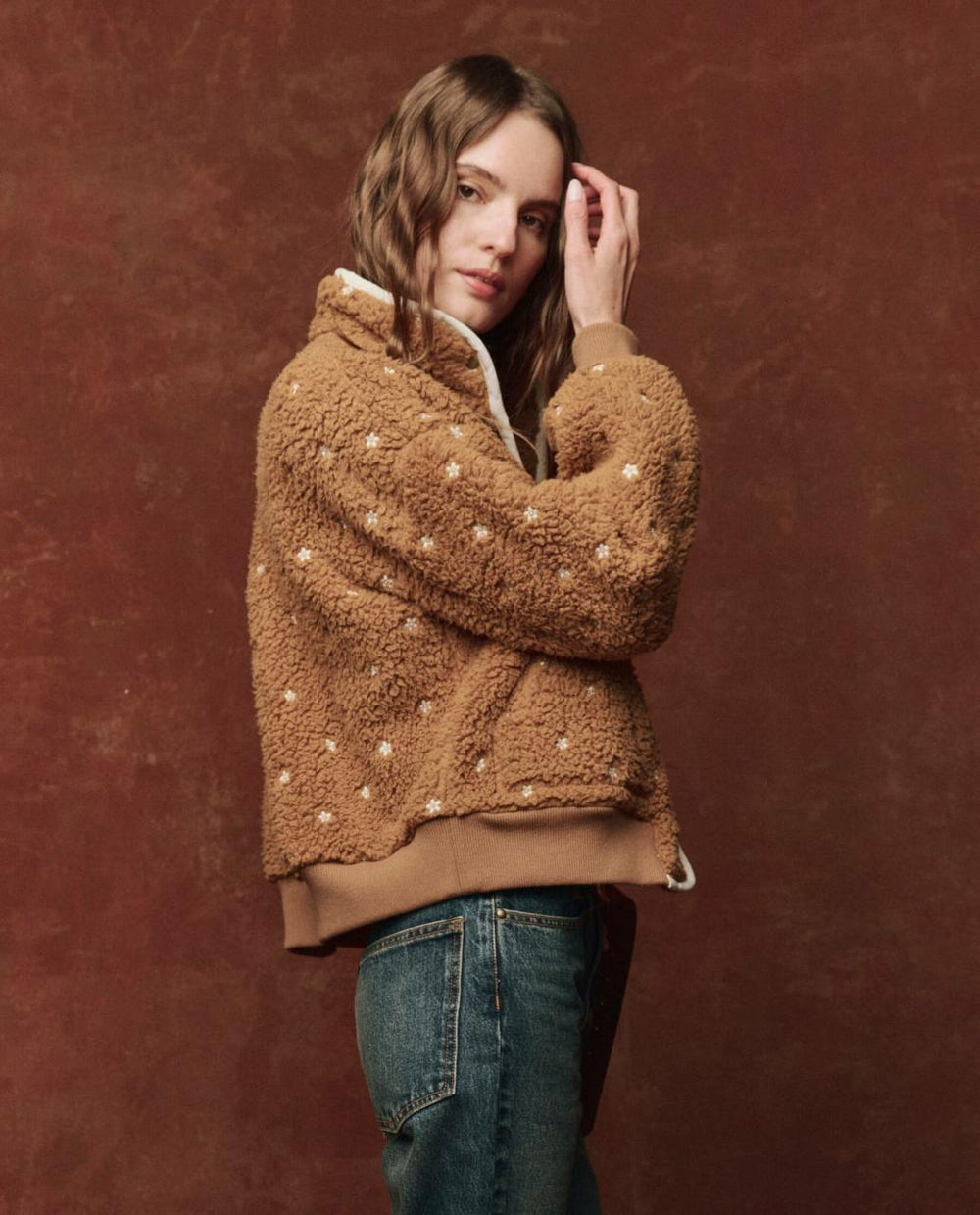 The Great. Jackets & Outerwear | The Blackbird Jacket. Teddy With Cream Floral Embroidery - Women
