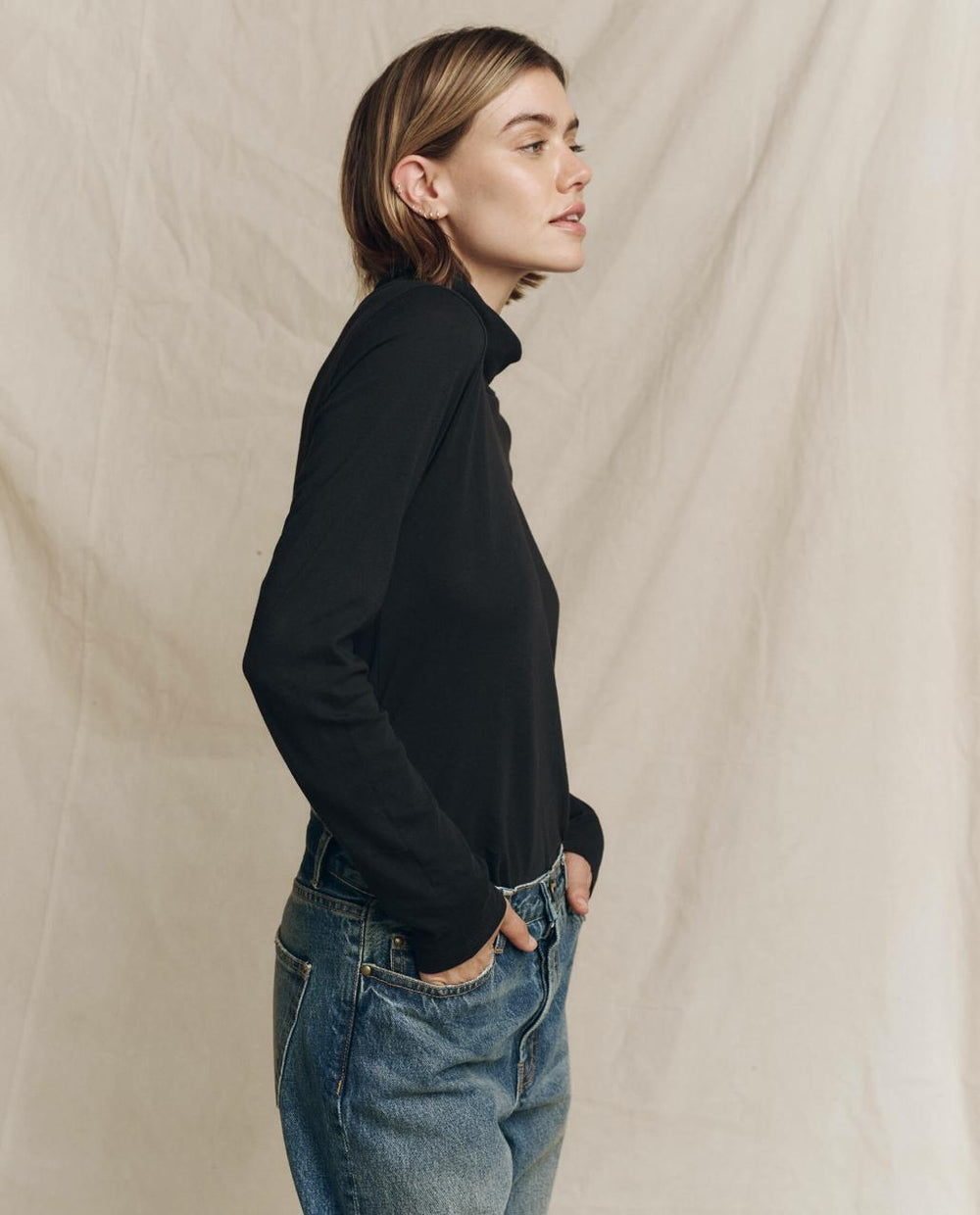 The Great. Long Sleeve Tees | The Turtleneck. Almost Black - Women