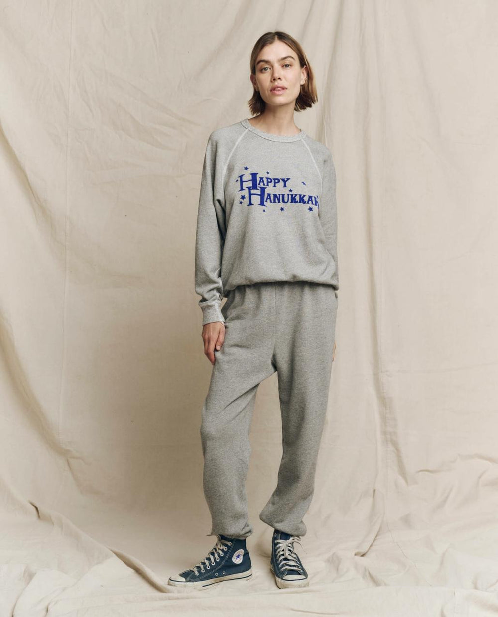 The Great. Novelty Tees & Sweats | The College Sweatshirt. Graphic Varsity Grey With Hannukah Graphic - Women