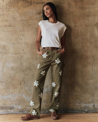 The Great. Pants | The Carpenter Pant With Daisy Stamp. Army - Women