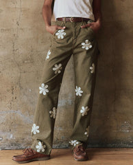 The Great. Pants | The Carpenter Pant With Daisy Stamp. Army - Women