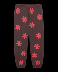 The Great. Pants | The Hand Stamped Stadium Sweatpant. Mocha With Hot Red Daisy - Women