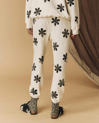 The Great. Pants | The Hand Stamped Stadium Sweatpant. Washed White With Black Daisy - Women