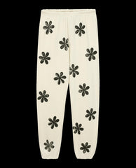 The Great. Pants | The Hand Stamped Stadium Sweatpant. Washed White With Black Daisy - Women