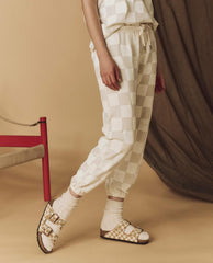 The Great. Pants | The Hand Stamped Stadium Sweatpant. Washed White With White Check - Women