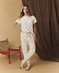 The Great. Pants | The Hand Stamped Stadium Sweatpant. Washed White With White Check - Women