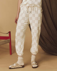 The Great. Pants | The Hand Stamped Stadium Sweatpant. Washed White With White Check - Women