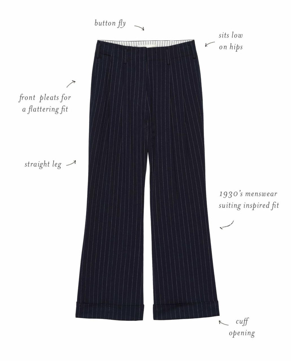 The Great. Pants | The Tradesman Pant. Navy Pin Stripe - Women