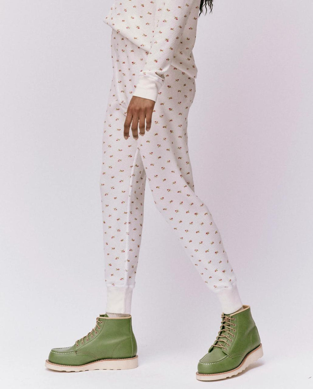 The Great. Pants | The Waffle Long John. White Mini Heirloom Rose - Women