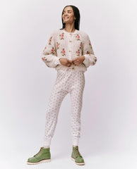 The Great. Pants | The Waffle Long John. White Mini Heirloom Rose - Women