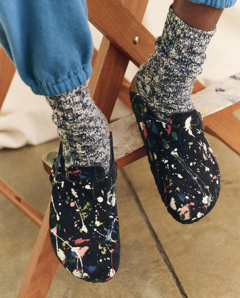 The Great. Shoes | Boston Midnight Birkenstock With Paint. Midnight Blue With Bright M - Women