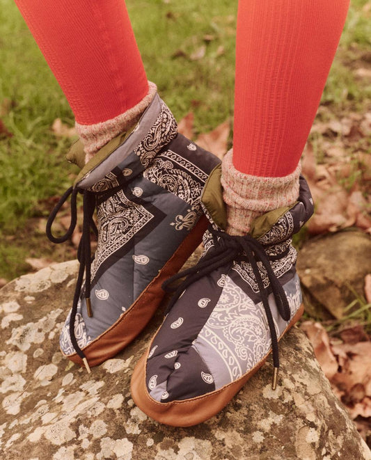 The Great. Shoes | The Down Quilted Puffer Slipper. Patchwork Bandana And Evergreen - Women