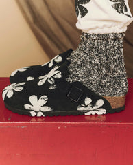 The Great. Shoes | The Hand Stamped BIRKENSTOCK Boston. Black With Cream Daisy - Women
