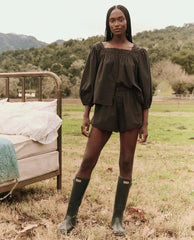 The Great. Sleep Bottoms | The Eyelet Tap Short. Black - Women