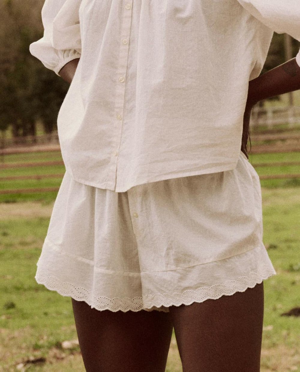 The Great. Sleep Bottoms | The Eyelet Tap Short. True White - Women