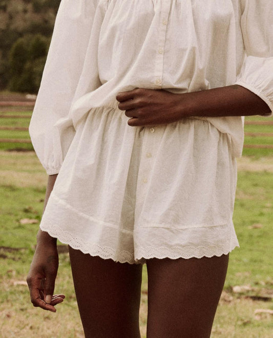 The Great. Sleep Bottoms | The Eyelet Tap Short. True White - Women