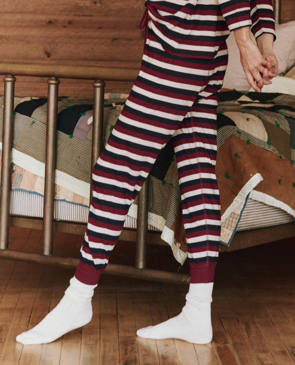 The Great. Sleep Bottoms | The Long John. Bordeaux Stripe - Women