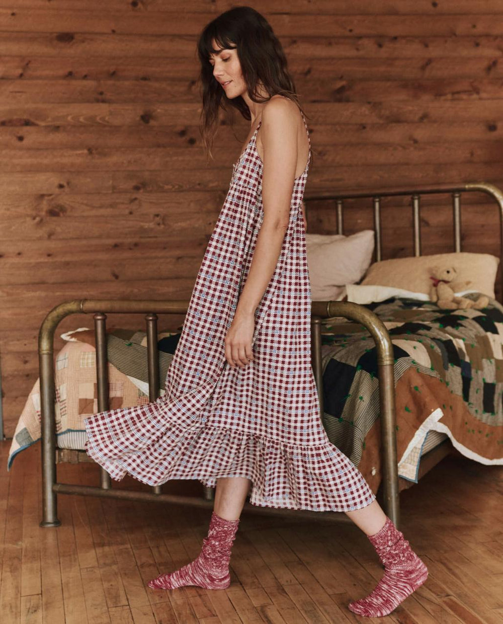 The Great. Sleep Dresses | The Ruffle Tank Night Dress. Bordeaux Plaid - Women