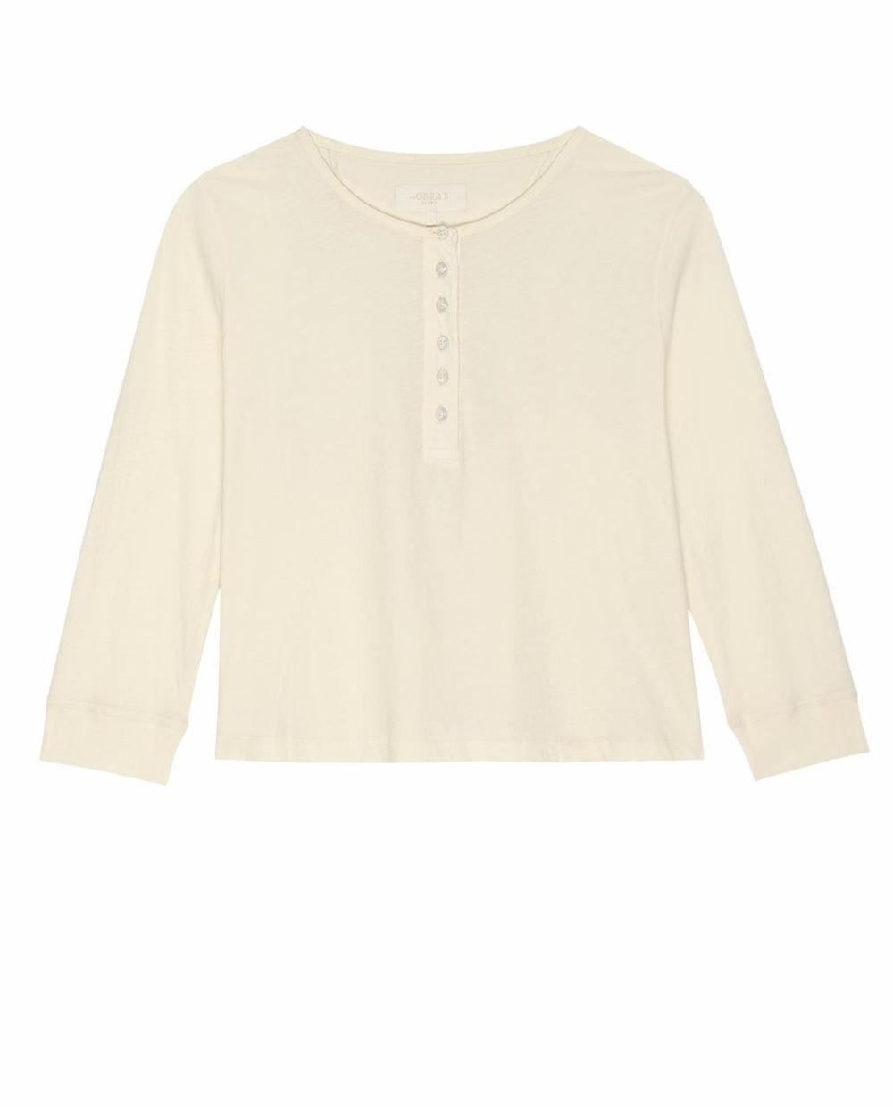 The Great. Sleep Tops | The Crop Sleep Henley. Washed White - Women
