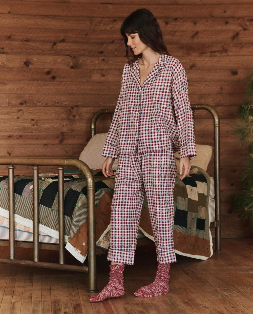 The Great. Sleep Tops | The Pajama Shirt. Bordeaux Plaid - Women