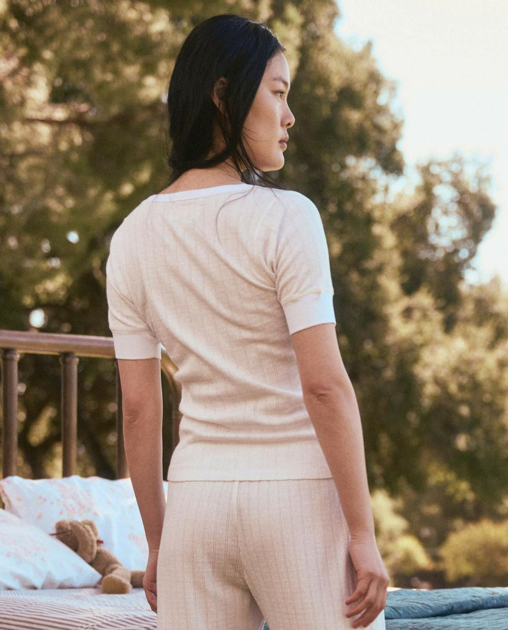 The Great. Sleep Tops | The Pointelle Ballet Tee. White - Women