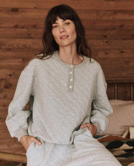 The Great. Sleep Tops | The Quilted Henley Sleep Sweatshirt. Heather Grey - Women