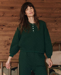 The Great. Sleep Tops | The Quilted Henley Sleep Sweatshirt. Pine - Women