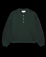 The Great. Sleep Tops | The Quilted Henley Sleep Sweatshirt. Pine - Women