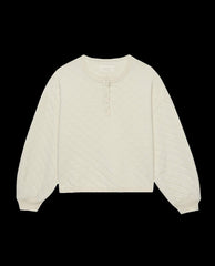 The Great. Sleep Tops | The Quilted Henley Sleep Sweatshirt. Washed White - Women