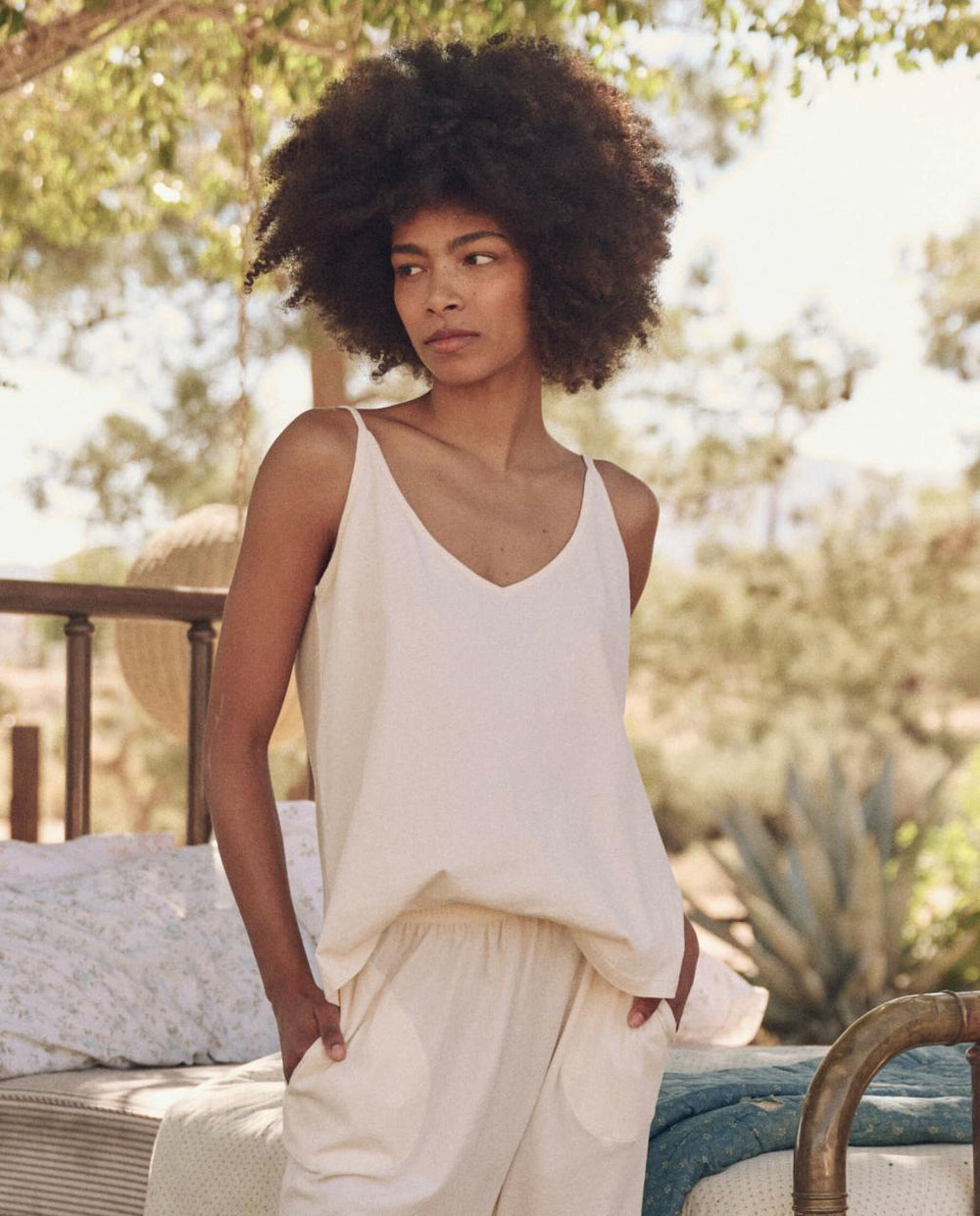 The Great. Sleep Tops | The Sleep Cami Tank. Washed White - Women