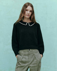 The Great. Sweaters | The Crochet Collar Pullover. Black With Soft White - Women
