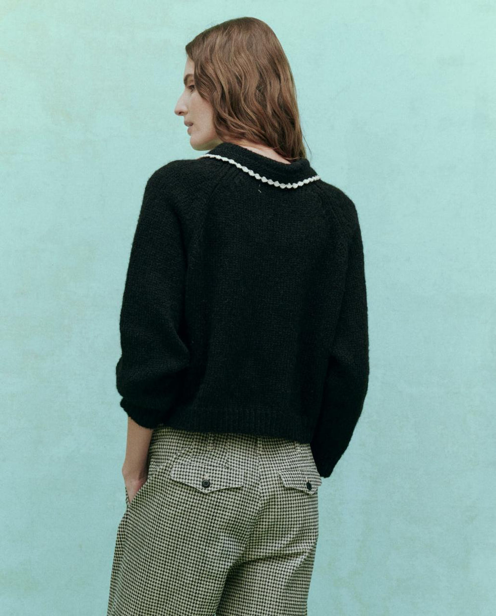 The Great. Sweaters | The Crochet Collar Pullover. Black With Soft White - Women