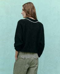 The Great. Sweaters | The Crochet Collar Pullover. Black With Soft White - Women