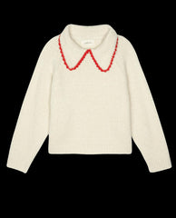The Great. Sweaters | The Crochet Collar Pullover. Soft White With Cherry - Women