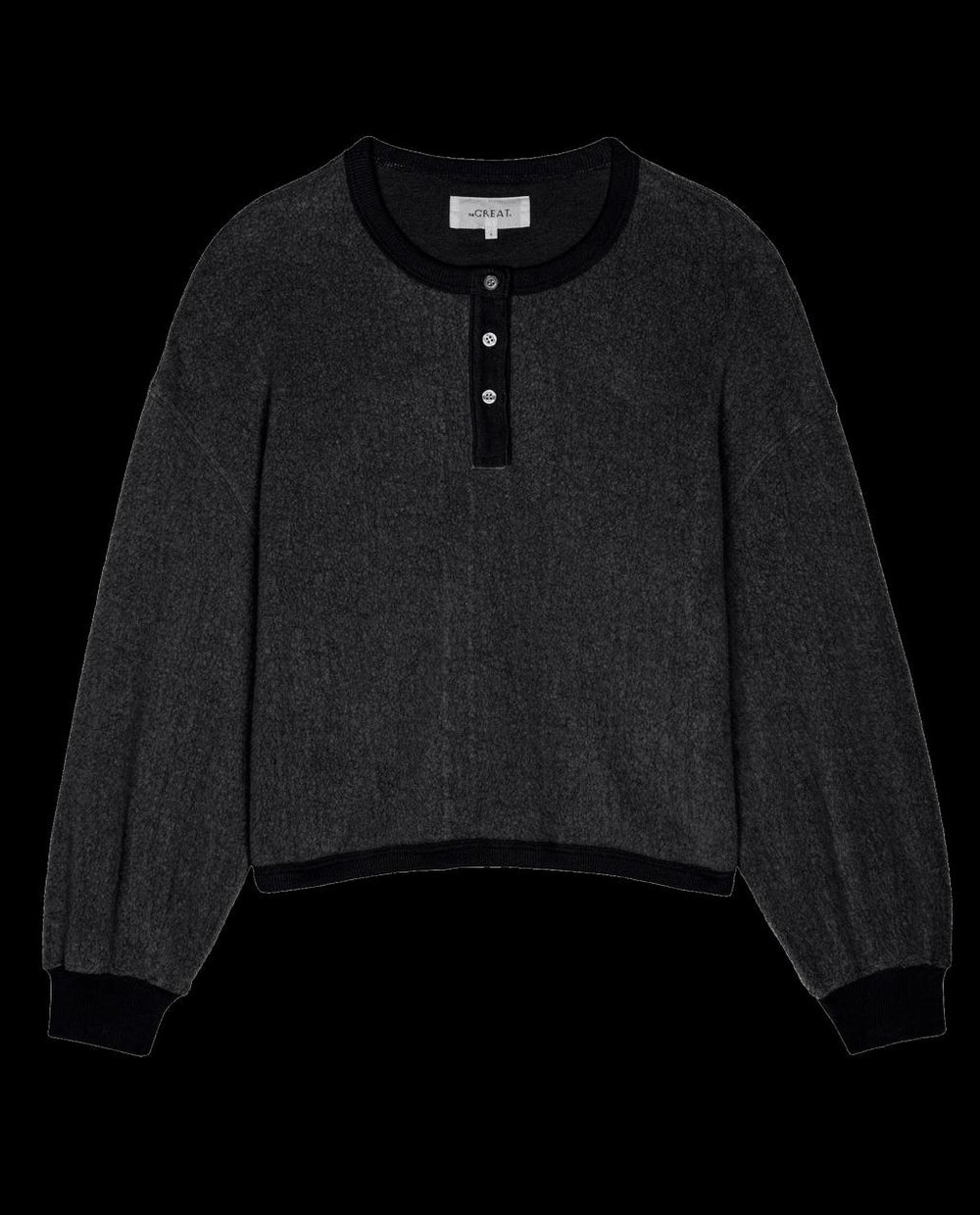 The Great. Sweaters | The Fleece Henley Sweatshirt. Almost Black - Women