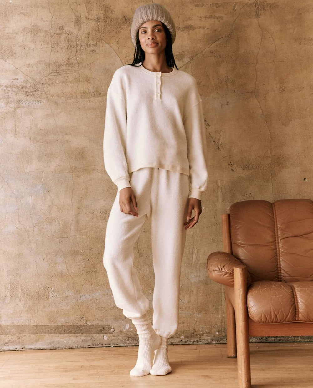 The Great. Sweaters | The Fleece Henley Sweatshirt. Washed White - Women