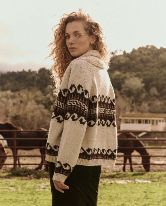 The Great. Sweaters | The Greek Key Lodge Cardigan. Cream With Driftwood - Women