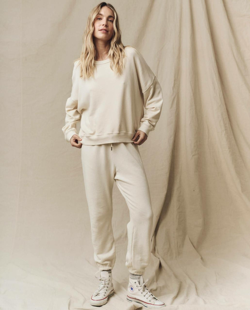 The Great. Sweatshirts | The Teammate Sweatshirt. Solid Washed White - Women