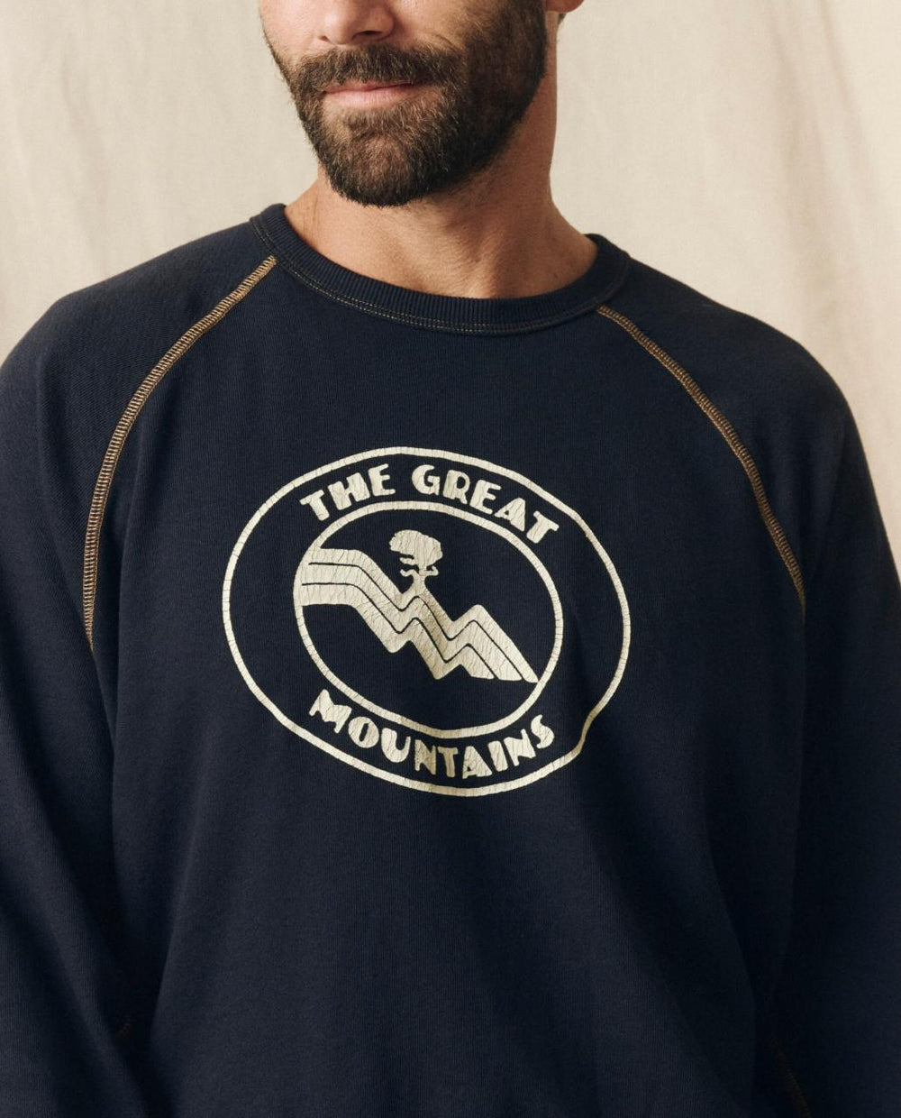 The Great. Tees & Sweats | The Men's College Sweatshirt. Graphic Stargazer Blue With Mountain - Men