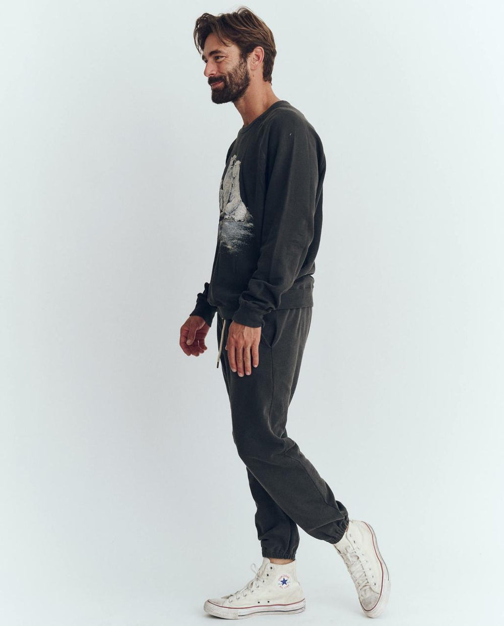 The Great. Tees & Sweats | The Men's College Sweatshirt. Graphic Washed Black With Polar Bear - Men