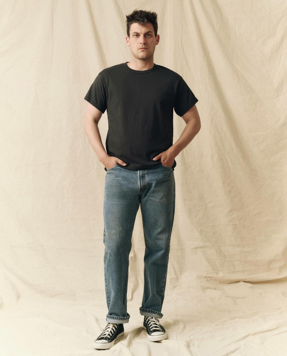 The Great. Tees & Sweats | The Men's Pure Knits Boxy Crew. Solid Almost Black - Men