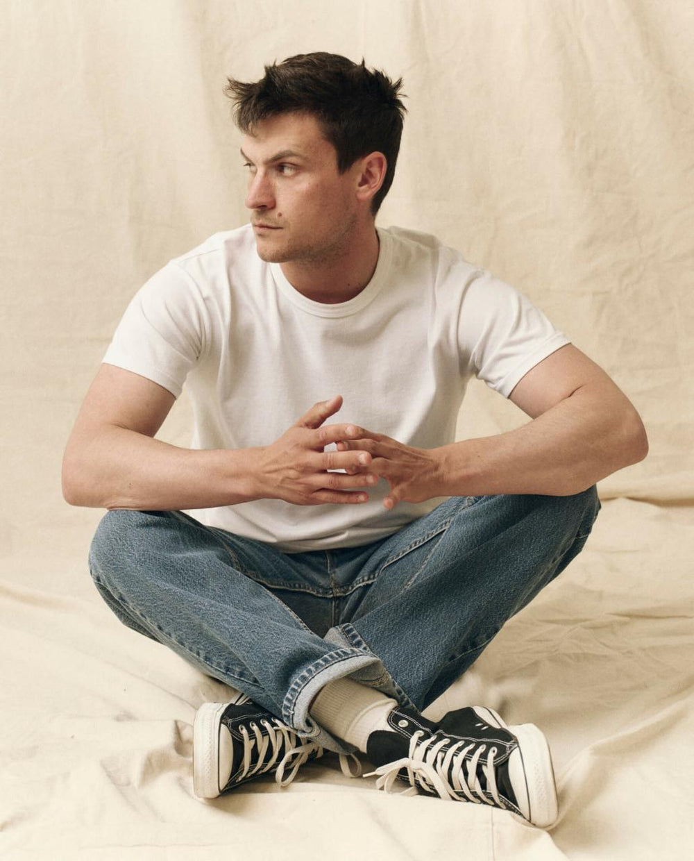 The Great. Tees & Sweats | The Men's Pure Knits Boxy Crew. Solid True White - Men