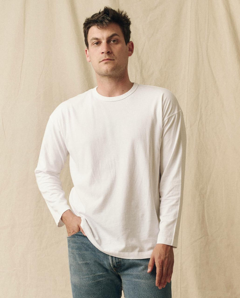 The Great. Tees & Sweats | The Men's Pure Knits Long Sleeve Boxy Crew. Solid True White - Men