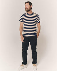 The Great. Tees & Sweats | The Men's Slim Tee. Navy And Cream Scholar Stripe - Men