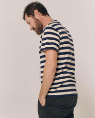 The Great. Tees & Sweats | The Men's Slim Tee. Navy And Cream Scholar Stripe - Men