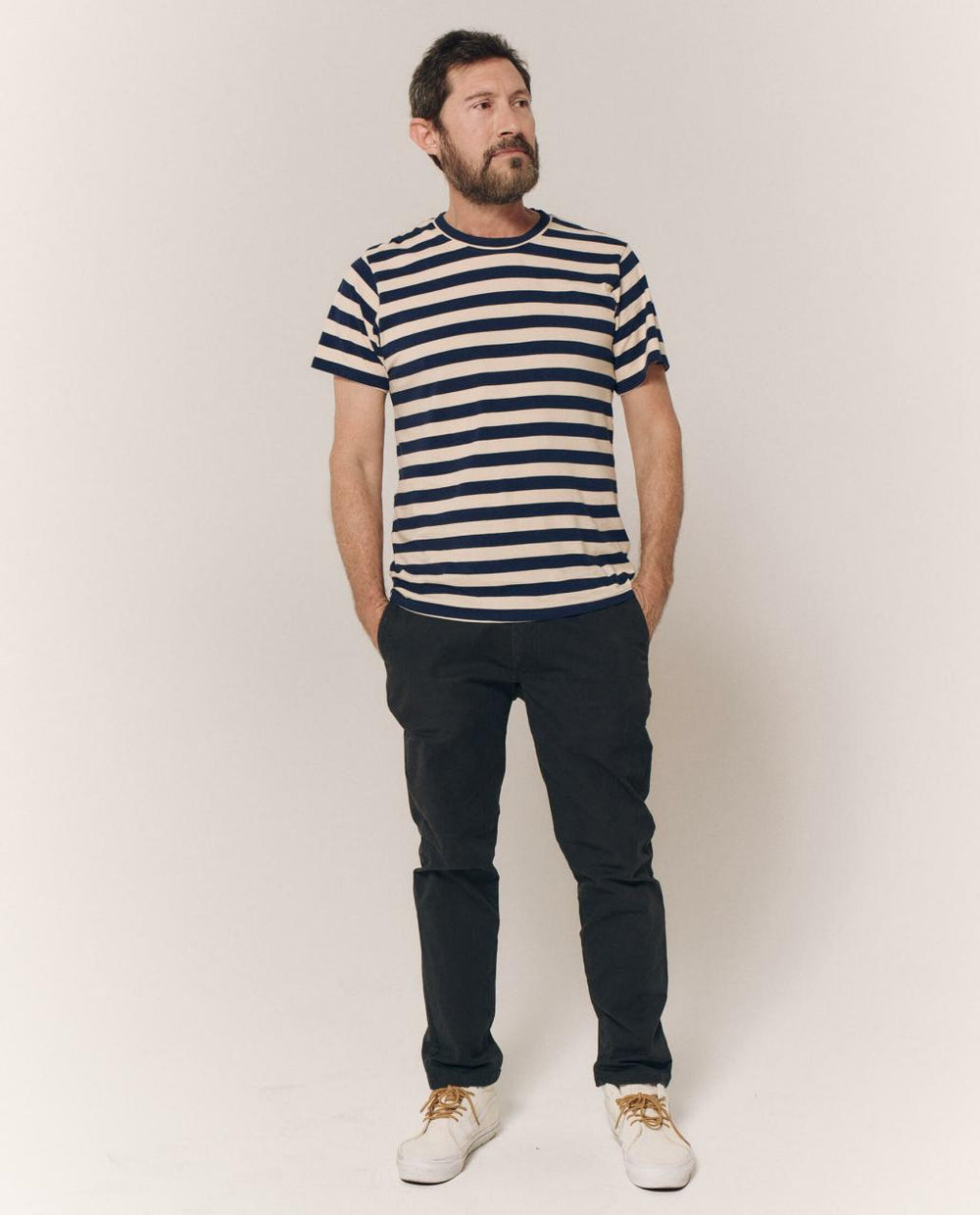 The Great. Tees & Sweats | The Men's Slim Tee. Navy And Cream Scholar Stripe - Men