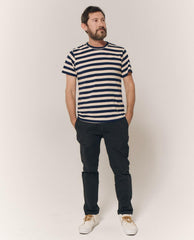 The Great. Tees & Sweats | The Men's Slim Tee. Navy And Cream Scholar Stripe - Men
